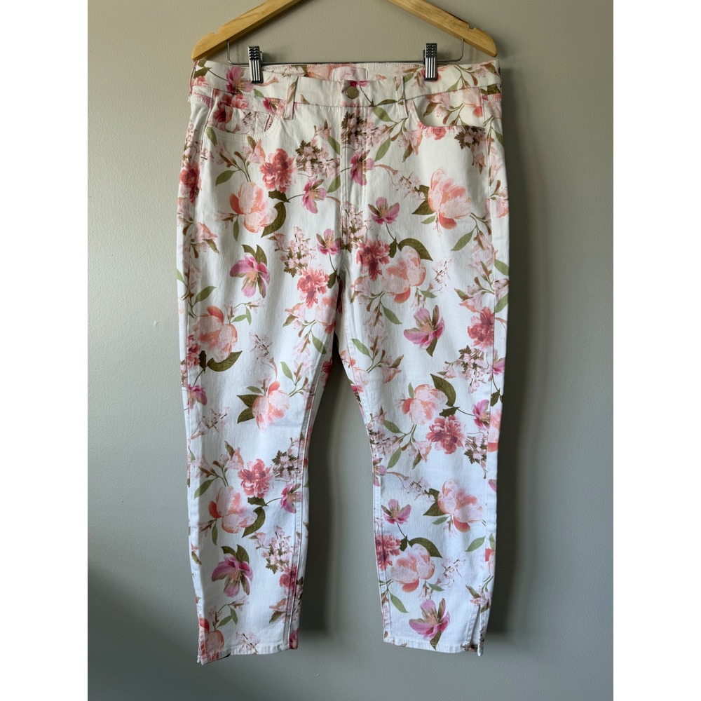 Jen7 by 7 For All Mankind Floral Ankle Skinny Jeans White Pink High Rise Pants